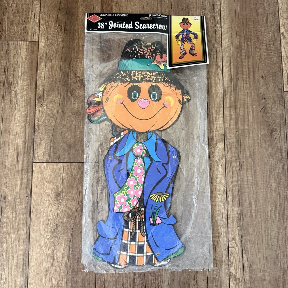 Sealed Vintage 1975 Fall Halloween Beistle 38" Jointed Black Light Scarecrow USA